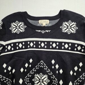 Black‎ & White Nordic Fair Isle Snowflake Pattern Sweater Knit Pullover Size XL